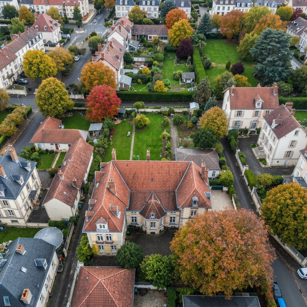 Vue aérienne des quartiers résidentiels de Dijon