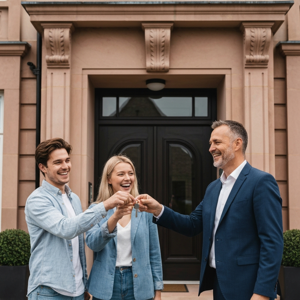 Couple recevant les clés de leur investissement locatif