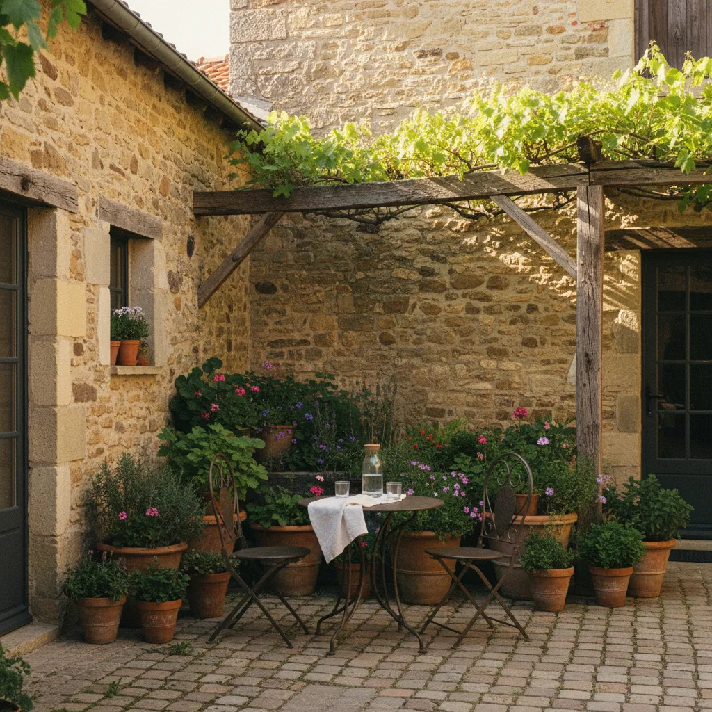 Cour intérieure d'une maison vigneronne rénovée à Gevrey-Chambertin