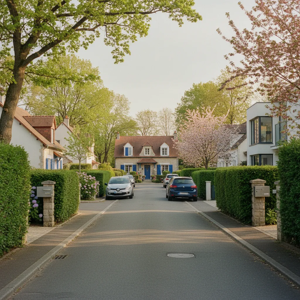 Rue pavillonnaire résidentielle dans le quartier sud d'Is-sur-Tille