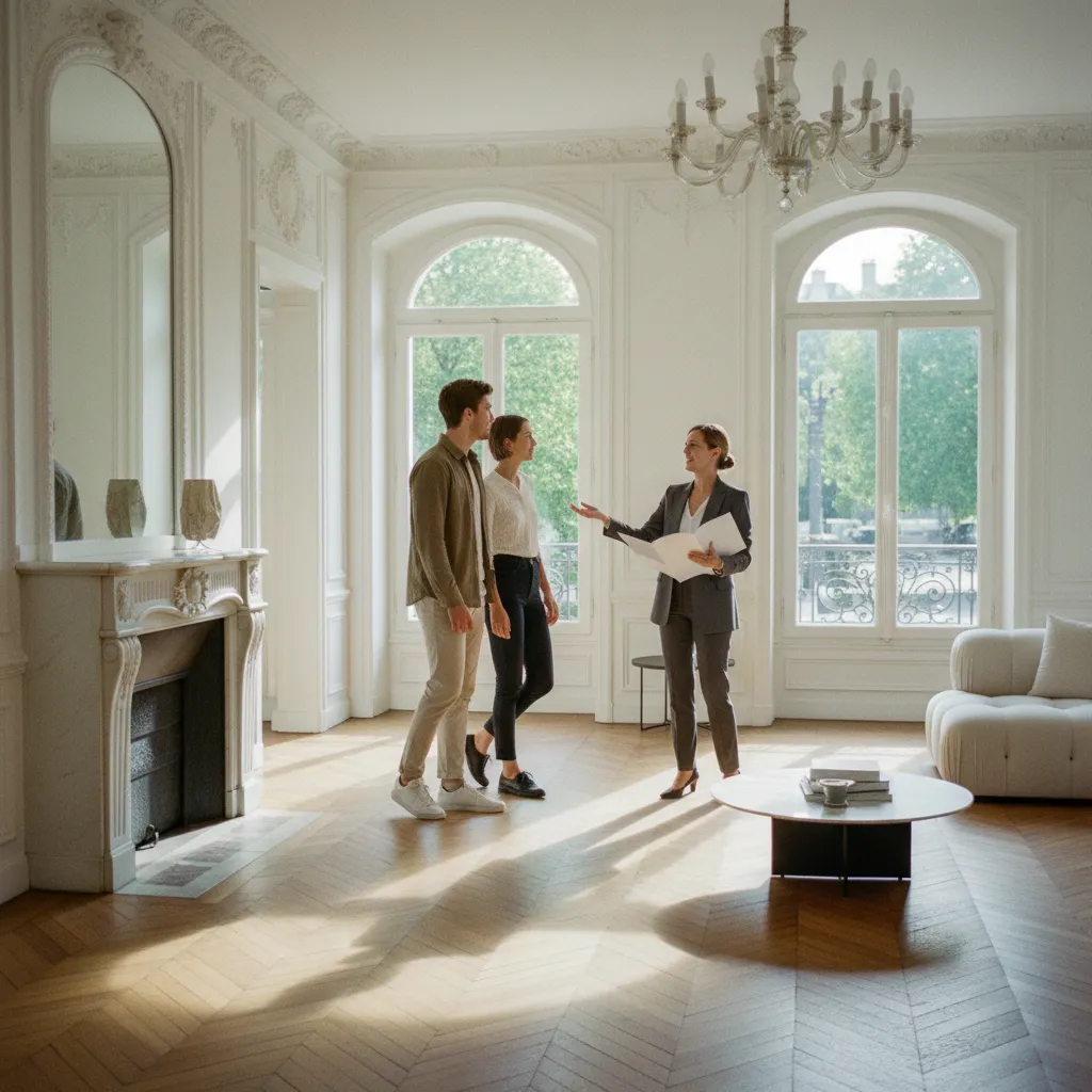 Visite d'une maison à vendre accompagnée par un conseiller immobilier