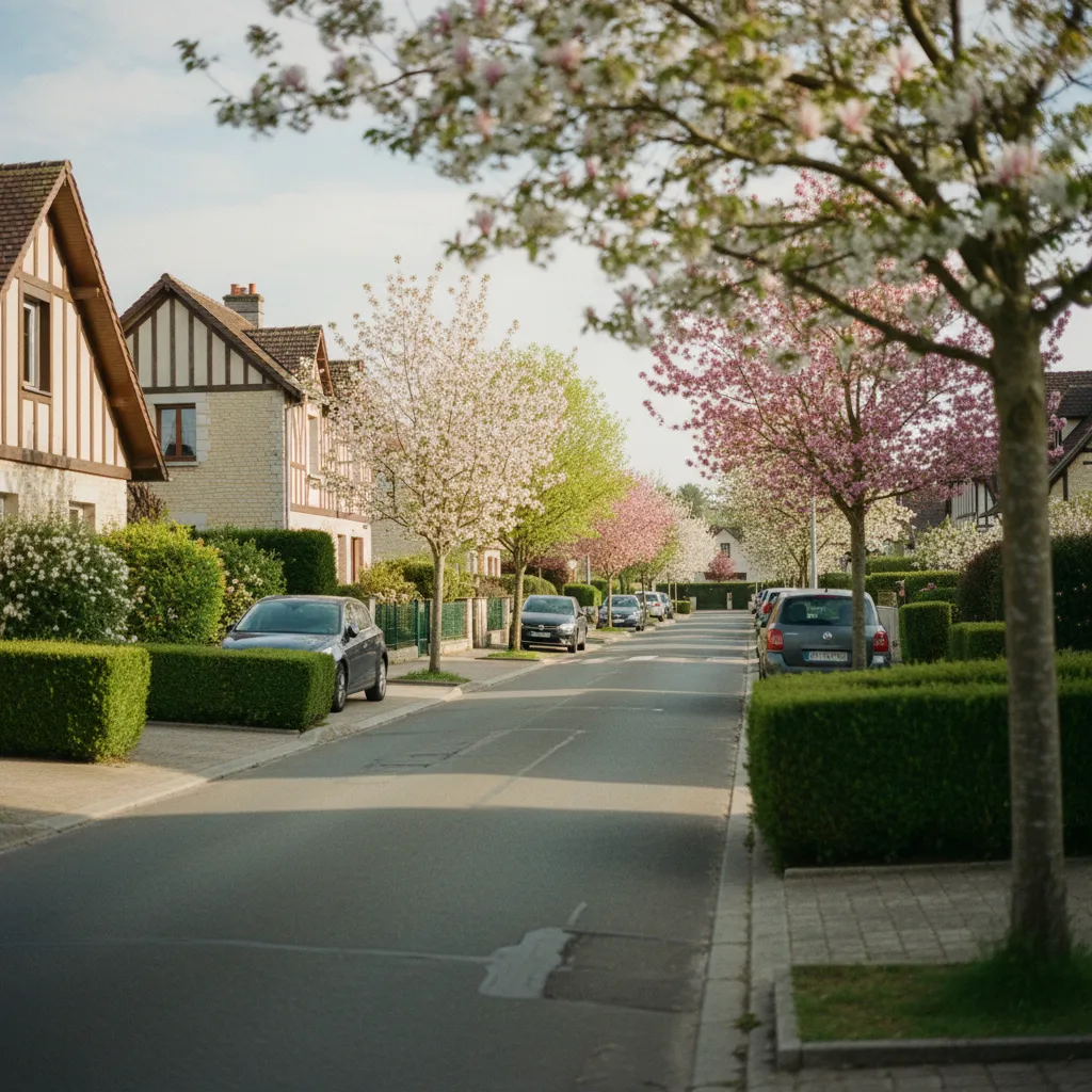 Rue résidentielle typique de Talant avec pavillons individuels et jardins soignés