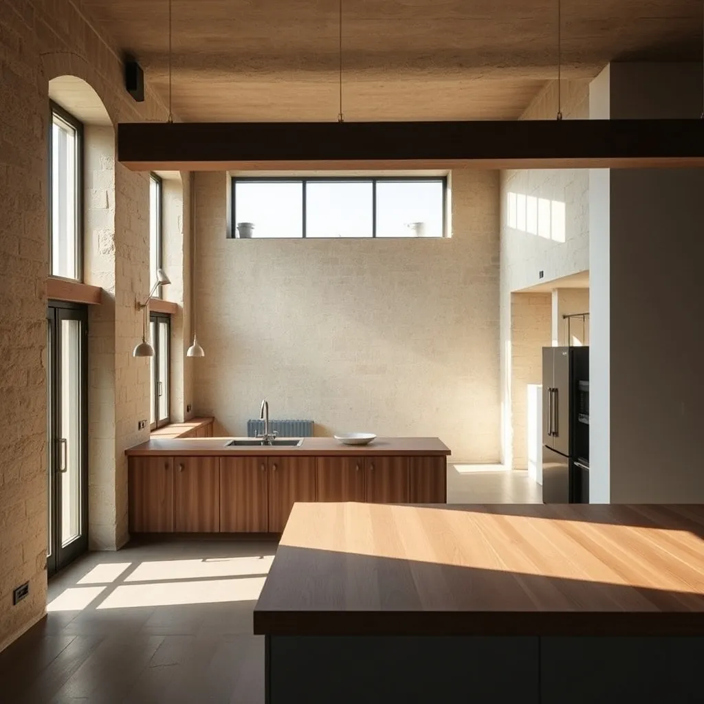 Intérieur rénové d'un appartement alliant pierre apparente et aménagement contemporain à Beaune