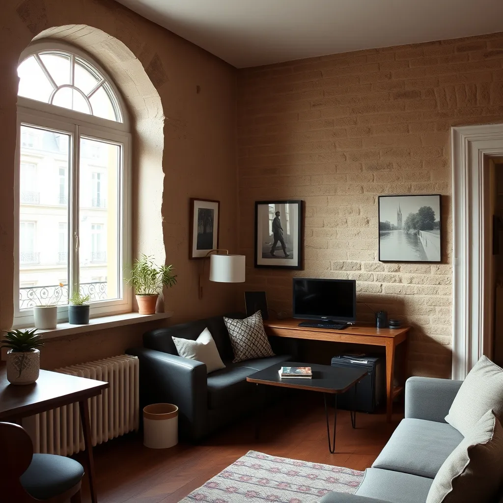 Intérieur d'un studio meublé rénové dans l'ancien, typique des biens LMNP dijonnais