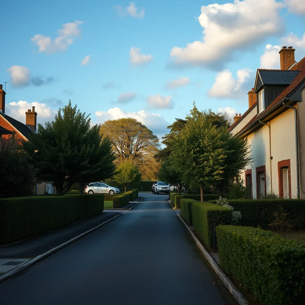 Rue résidentielle à Fontaine-lès-Dijon avec ses maisons individuelles et jardins familiaux