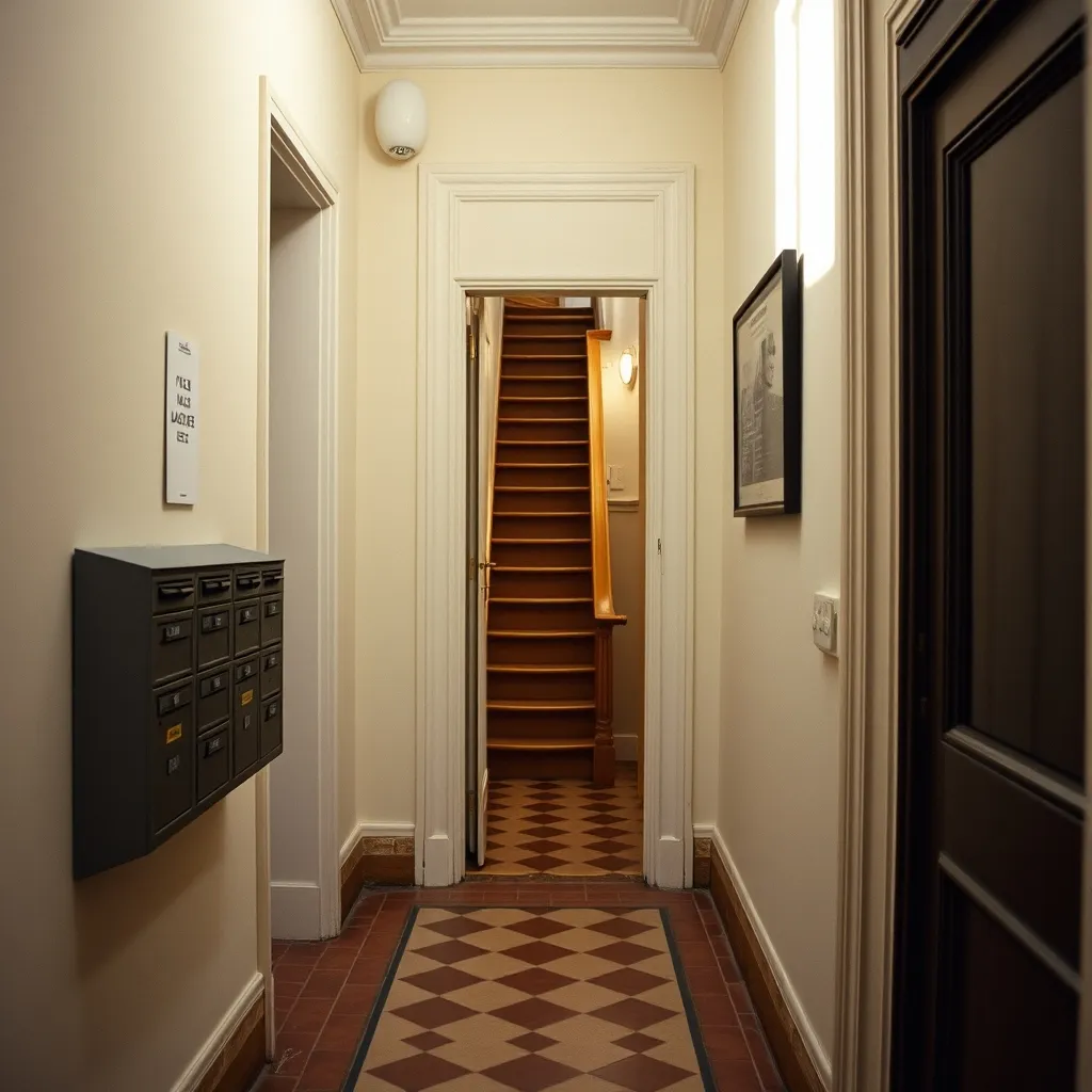 Le hall d'entrée d'une copropriété lilloise avec le panneau d'affichage obligatoire du syndic