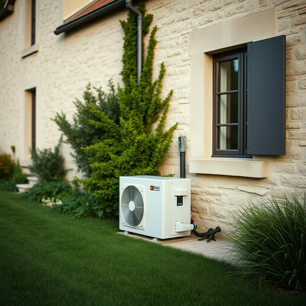 Pompe à chaleur air-eau installée en extérieur d'une maison rénovée